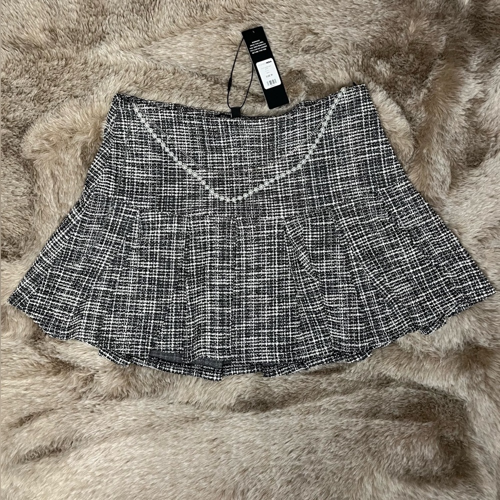 Fashion Nova Kylie Tweed Pleated Mini Skirt NWT